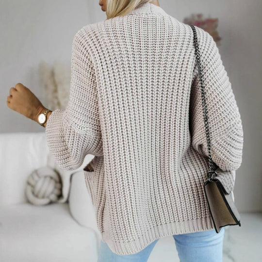 Damen lässige Strickjacke mit großen Taschen und lockerer Passform R&B