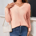 Damen Viskose Strickpullover mit modischem V-Ausschnitt und weitem Schnitt