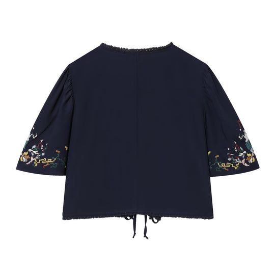 Damen Kurzblusenkimono mit kunstvollem Stickmuster und Taillenschnürung R&B