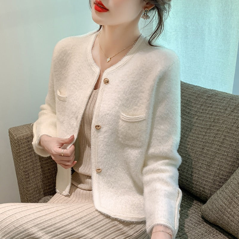 Damen elegante Strickjacke mit goldenen Knöpfen R&B