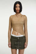 Damen luftiges Strickoberteil mit fransigen Details und asymmetrischem Schnitt R&B