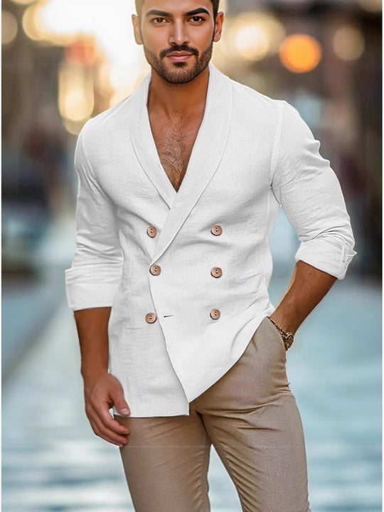 Herren eleganter Leinenblazer mit modernem Schnitt und doppelter Knopfleiste R&B
