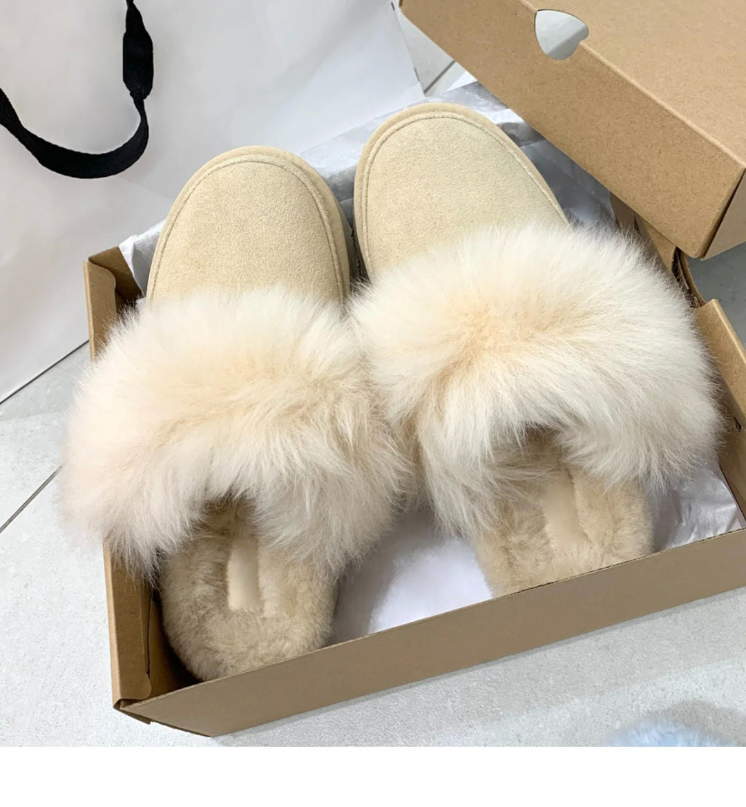 Damen Flauschige Hausschuhe mit elegantem Fleece und rutschfester Sohle R&B