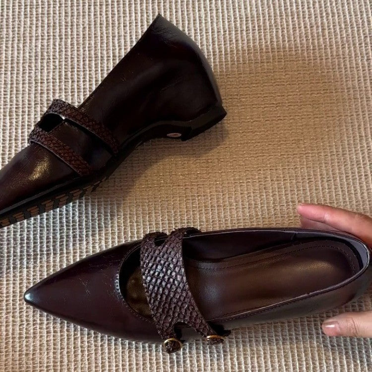 Damen elegante spitze Ballerina-Schuhe mit dekorativen Riemen und Schnallen R&B