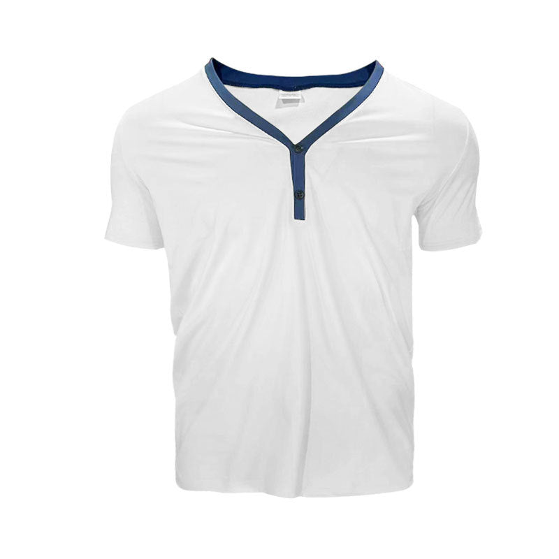 Herren Kurzarmshirt mit modernem V-Ausschnitt und Knopfleiste R&B