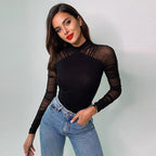 Damen Body mit transparenten Ärmeln und R&Brnem Stehkragen R&B