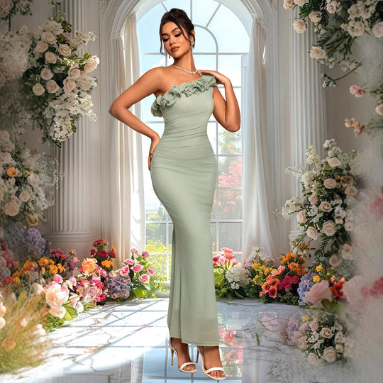 Damen Elegantes Tailliertes Abendkleid mit Rüschen R&B