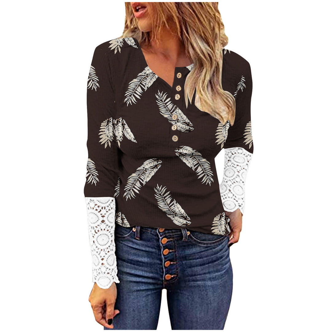 Damen langärmliges T-Shirt mit Spitze und modernem Leo-Muster R&B