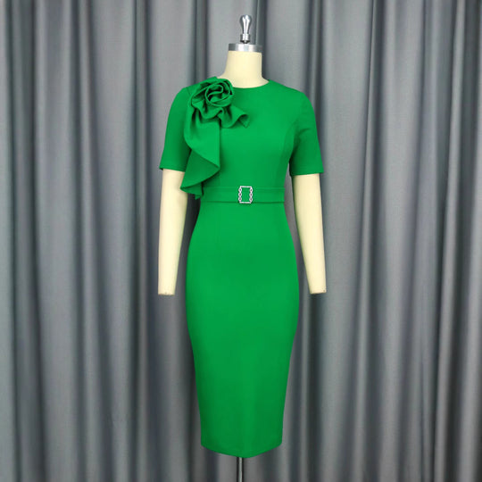 Damen figurbetontes Kleid mit floralem Rüschendetail und Taillengürtel R&B