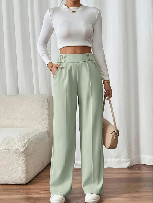 Damen Klassische weite Hose mit Knopfleiste und Taschen R&B
