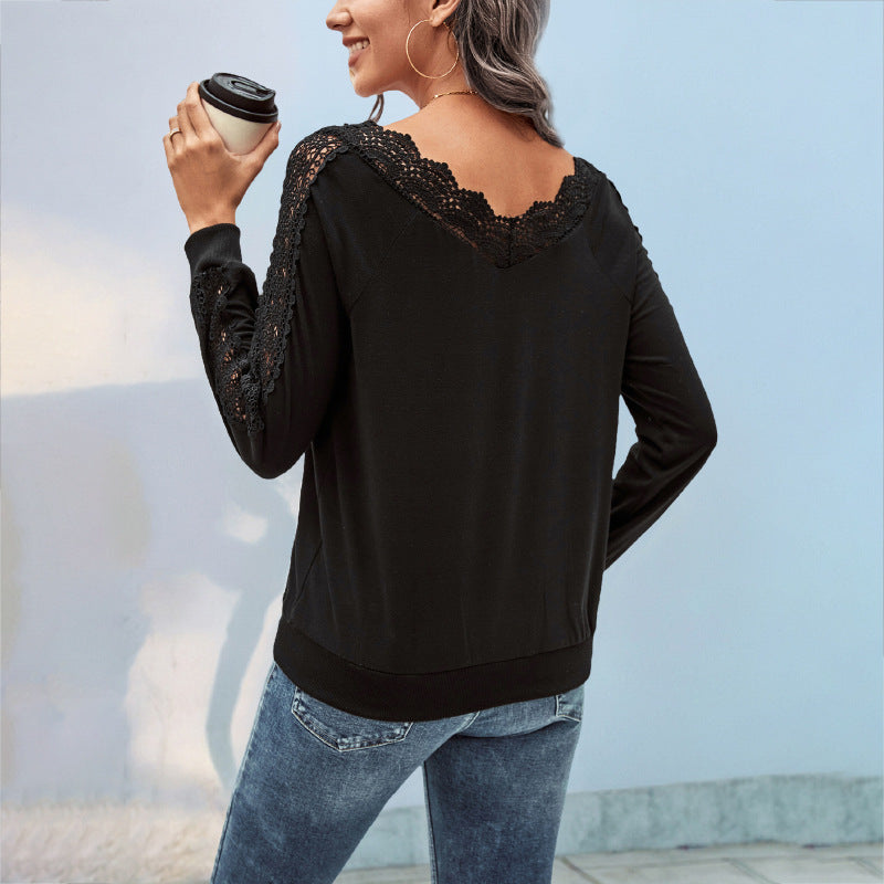 Damen Elegantes Oberteil mit Spitzendetails und Rundhalsausschnitt R&B
