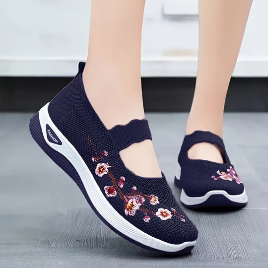 Damen modische Stoffschuhe mit elastischem Riemen und floralem Design R&B