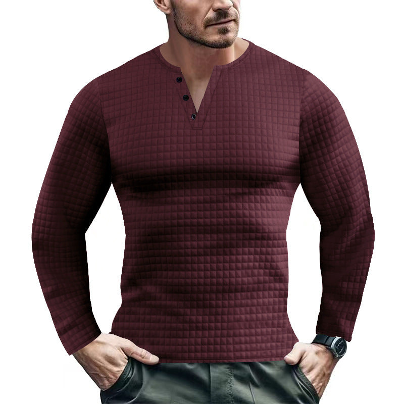 Herren Langarmshirt mit strukturiertem Design und modischem Knopfverschluss R&B