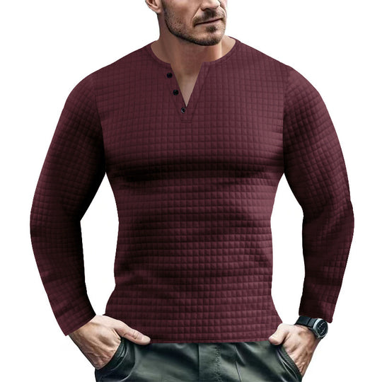 Herren Langarmshirt mit strukturiertem Design und modischem Knopfverschluss R&B