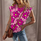 Damen lässiges T-Shirt mit lR&Bhaftem Blumenmuster und voluminösen Ärmeln R&B