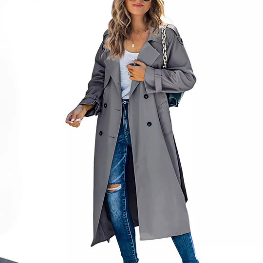 Damen legerer Trenchcoat mit Gürteldesign und stylischen Knöpfen R&B