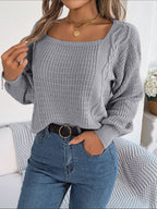 Damen Grobstrickpullover mit quadratischem Ausschnitt und voluminösen Ärmeln R&B