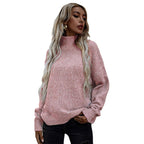 Damen Strickpullover mit hohem Kragen und lässigem Schnitt R&B