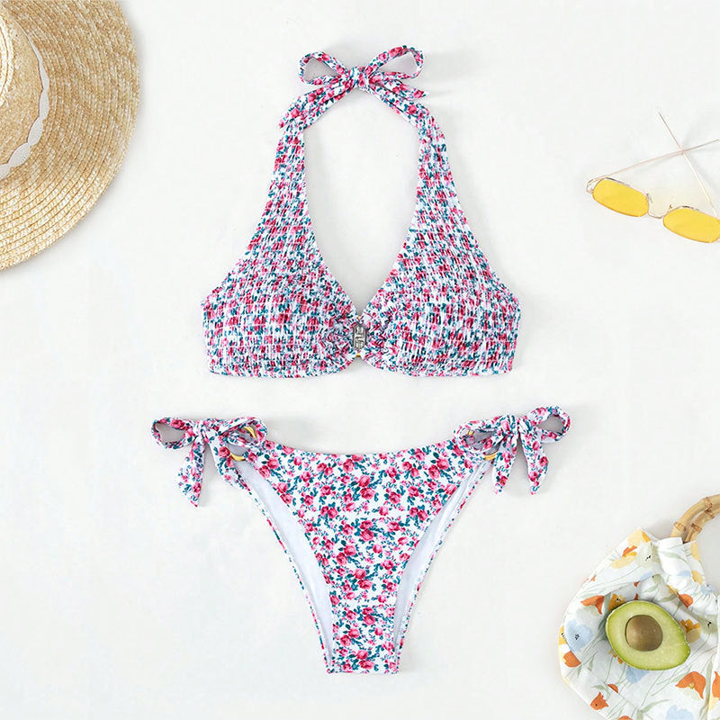Damen Triangel-Bikini mit verspielten Rüschendetails und elegantem Knotendesign R&B