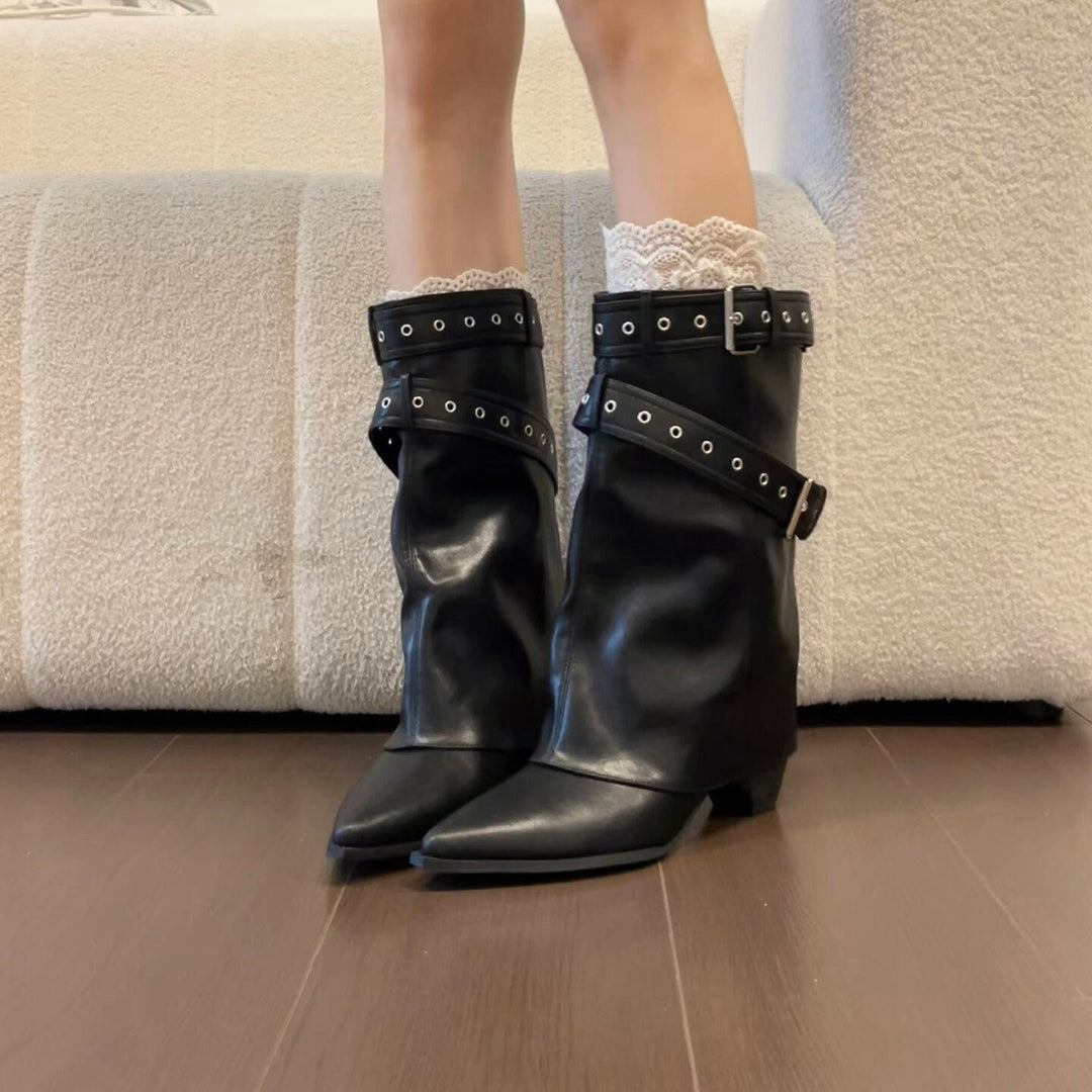 Damen Stilvolle Stiefeletten mit verzierter Riemen-Optik R&B