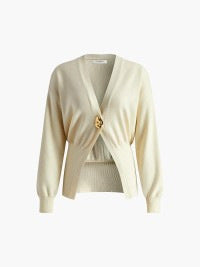 Damen Eleganter und lässiger Cardigan mit tiefem Ausschnitt und Schmuckknopf R&B