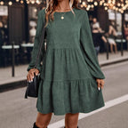 Damen lässiges Kleid mit voluminösen Ärmeln und Rüschensaum R&B