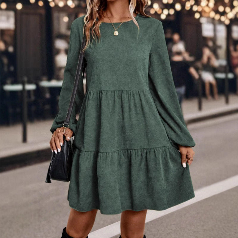 Damen lässiges Kleid mit voluminösen Ärmeln und Rüschensaum R&B