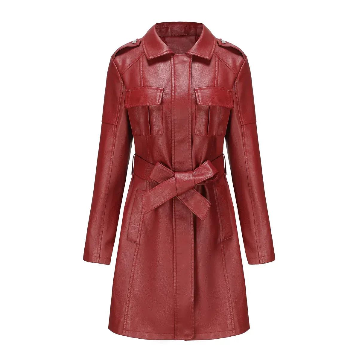 R&B | Schicke Lange Damen PU-Lederjacke mit Taschen