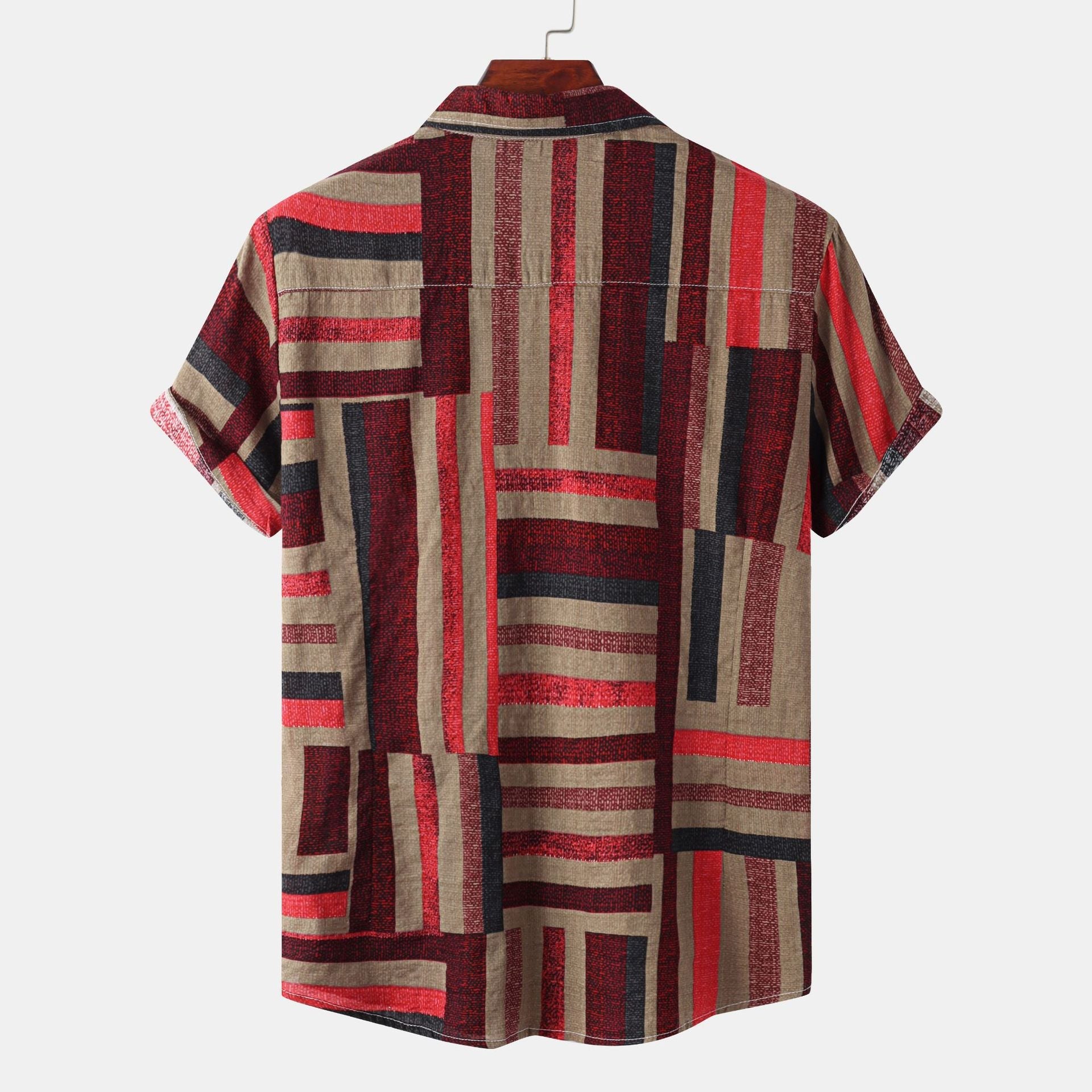 Herren Kurzarmhemd mit kreativem Patchwork-Muster und lockerer Passform