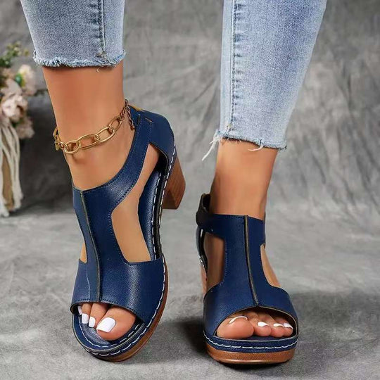 Damen Offene Blockabsatzsandalen mit seitlicher Schnalle R&B