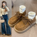 Damen modische Plateau-Schnürschuhe mit weichem Obermaterial und robustem Profil R&B