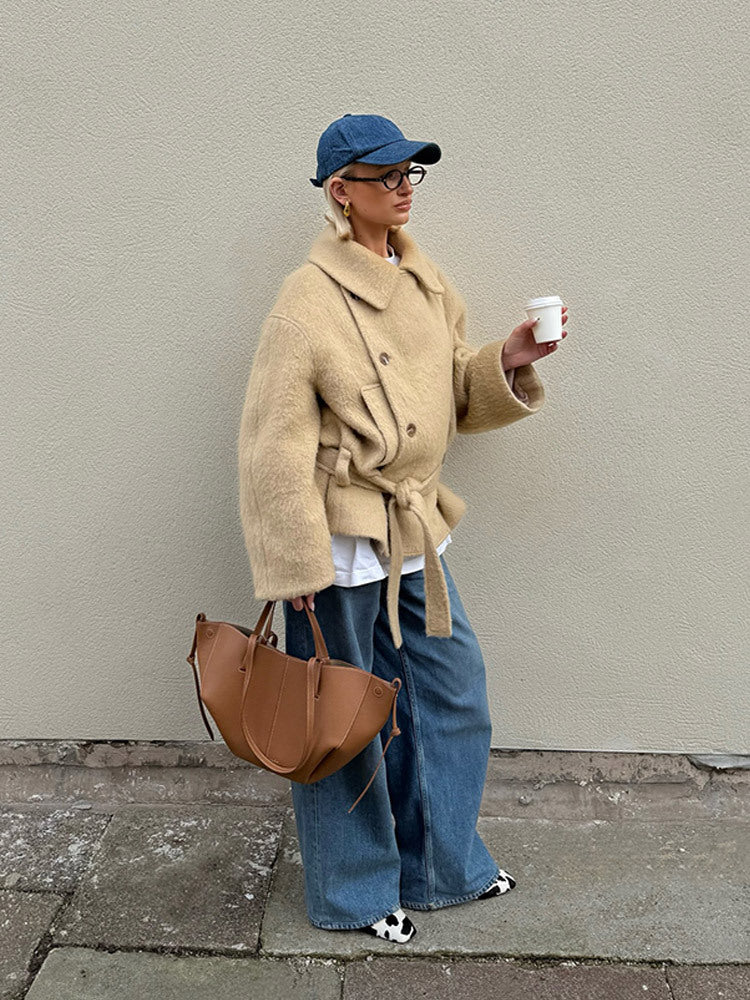 Damen warme und stylische Oversized-Wolljacke R&B