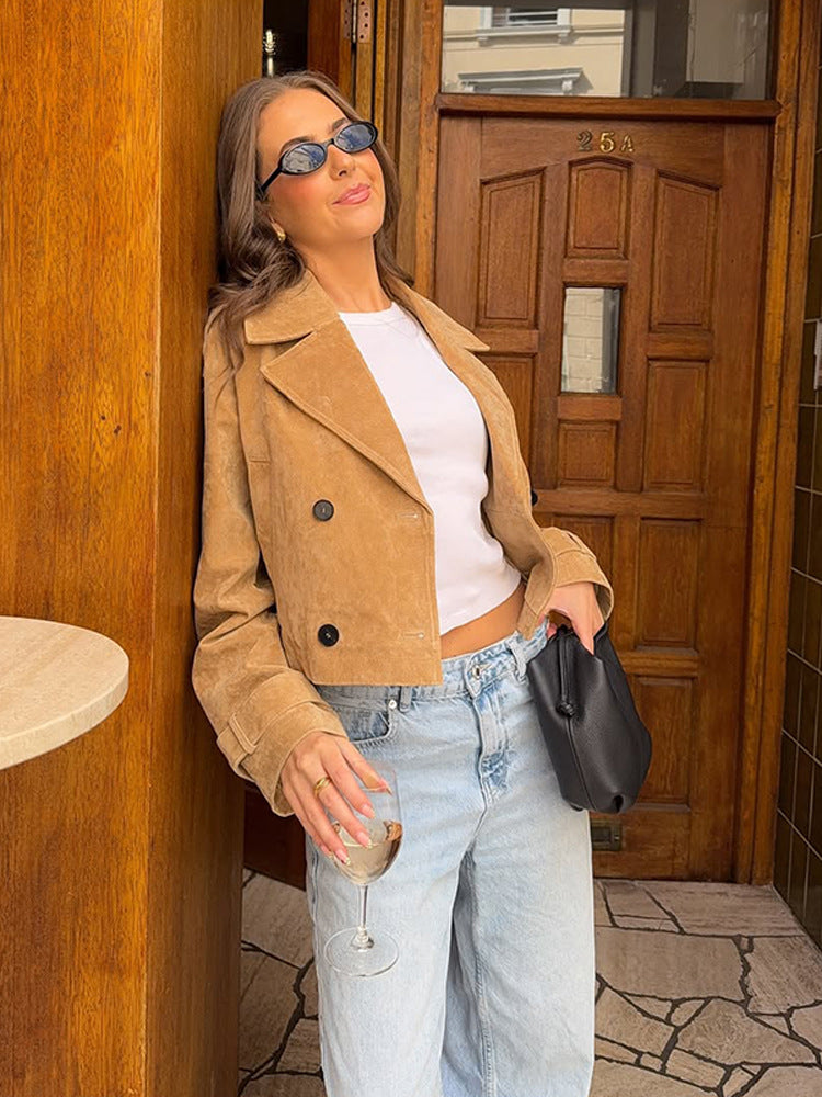 Damen modische Cropped Jacke aus hochwertigem Wildleder R&B