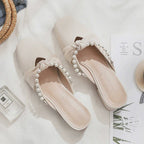 Damen Komfortable Mules mit eleganter Perlenverzierung und modischem Knoten-Design R&B