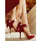 Damen elegante Pumps mit verzierter Schleife und funkelnden Akzenten R&B