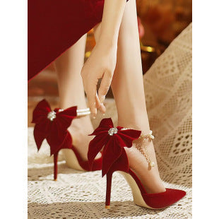 Damen elegante Pumps mit verzierter Schleife und funkelnden Akzenten R&B