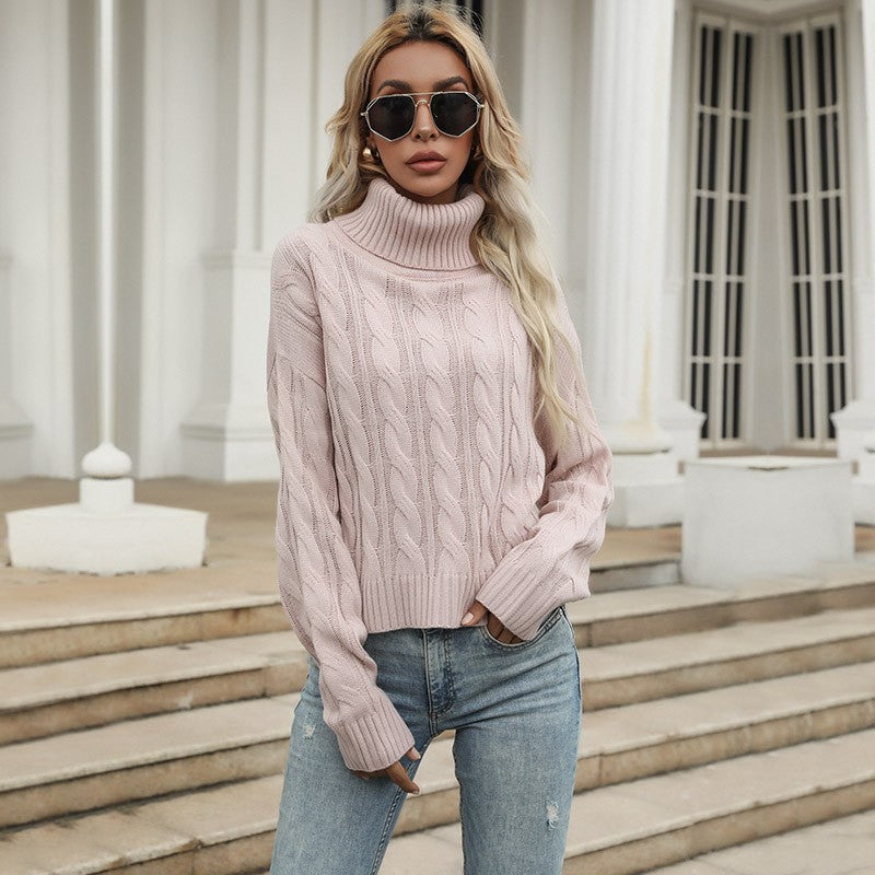 Damen Grobstrickpullover mit hohem Kragen und angeschnittenen Ärmeln R&B