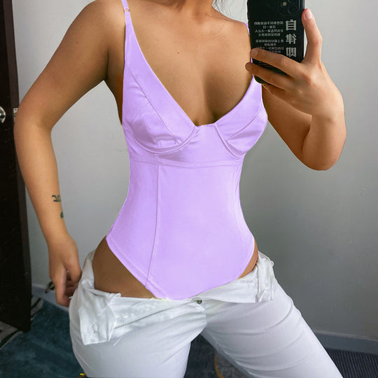 Damen Satin-Bustier-Top mit tiefem V-Ausschnitt und eleganter Passform R&B