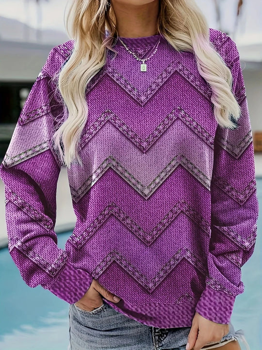 Damen Sweatshirt mit markantem Denim-Zickzack-Muster R&B