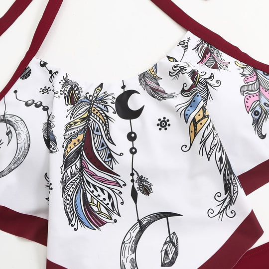 Damen Hochgeschnittener Badeanzug mit künstlerischem Print R&B
