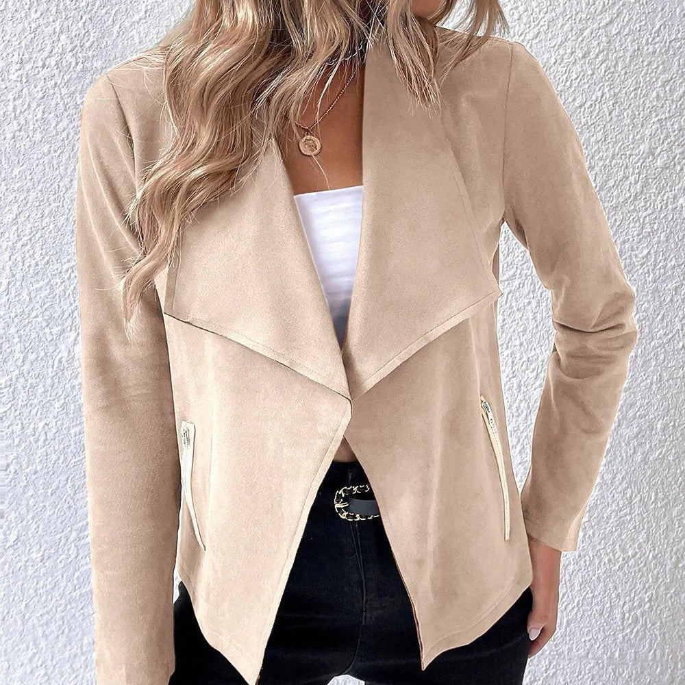 Damen eleganter Kurz-Blazer mit asymmetrischem Schnitt und Reißverschlusstaschen R&B