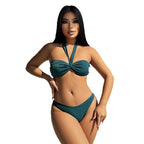 Damen Bandeau Bikini mit glitzerndem Oberteil und figurumspielendem Miniröckchen R&B