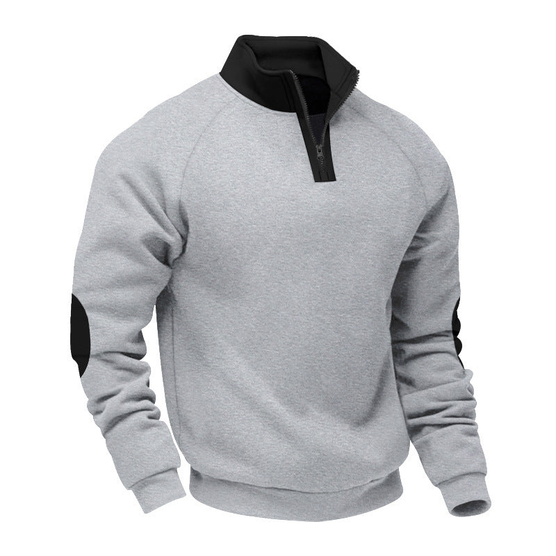 Herren nan Halbzip-Fleecepullover mit Stehkragen Raglanärmeln und Ellenbogenpatches R&B