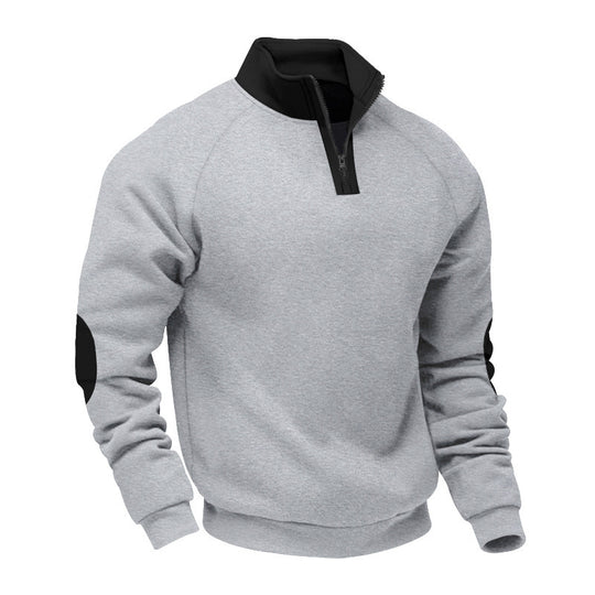 Herren nan Halbzip-Fleecepullover mit Stehkragen Raglanärmeln und Ellenbogenpatches R&B