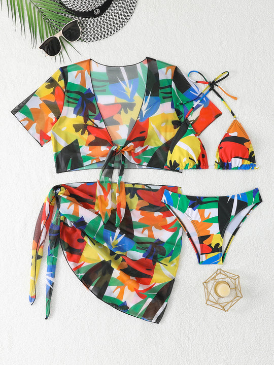 Damen Bikini-Set mit transparentem Oberteil und stylischem Wickelrock R&B