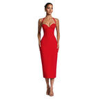 Damen Figurbetontes Midi-Kleid mit Herzausschnitt und verstellbaren Trägern R&B