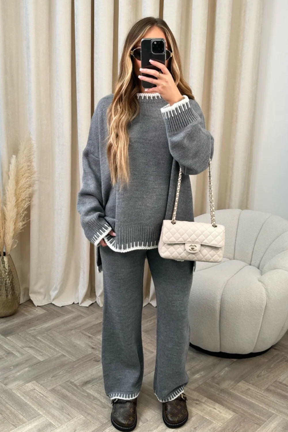 Damen Übergröße Strick-Anzug mit kontrastierenden Details R&B