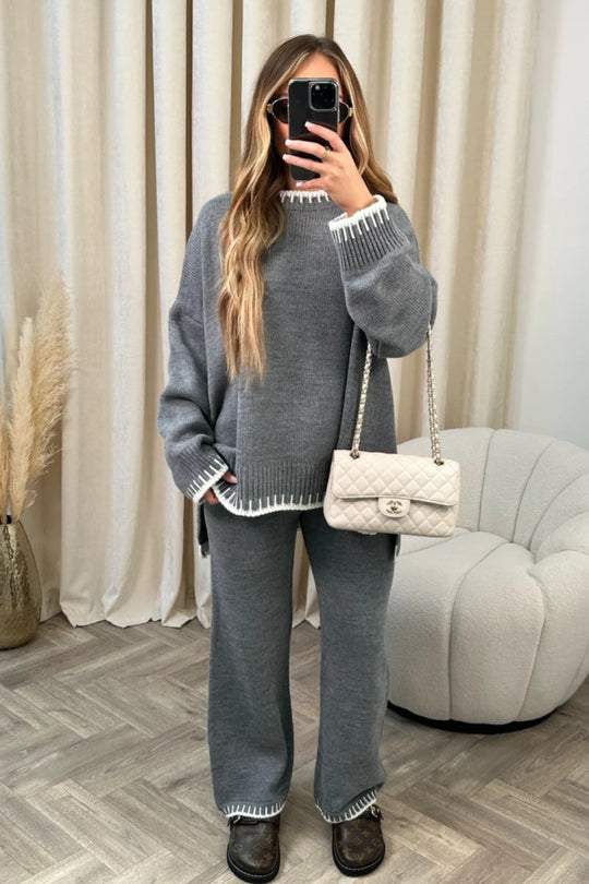 Damen Übergröße Strick-Anzug mit kontrastierenden Details R&B