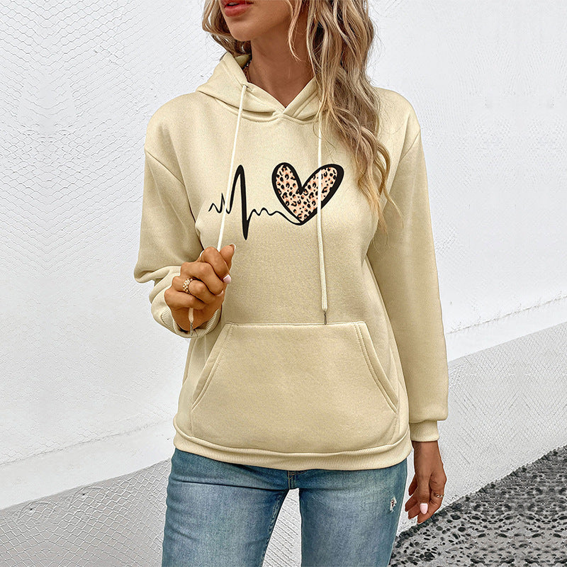 Damen Kapuzenpullover mit Herz- und EKG-Motiv