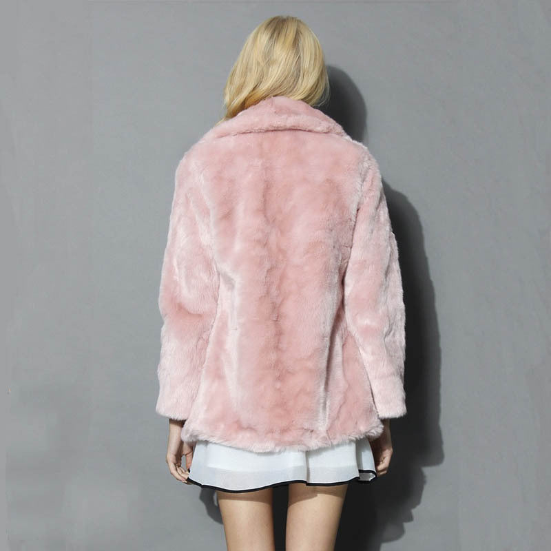 Damen Flauschige Kunstpelzjacke mit elegantem Revers R&B